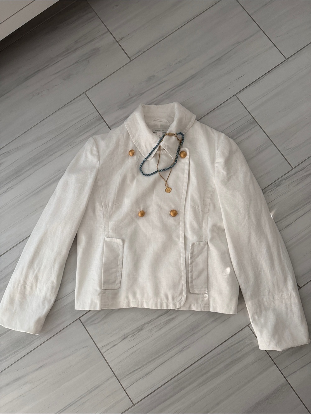 White Linen 100% Garnet Hill Short Moto Inspired Jacket Fully Lined Size 14 - Picture 2 of 9